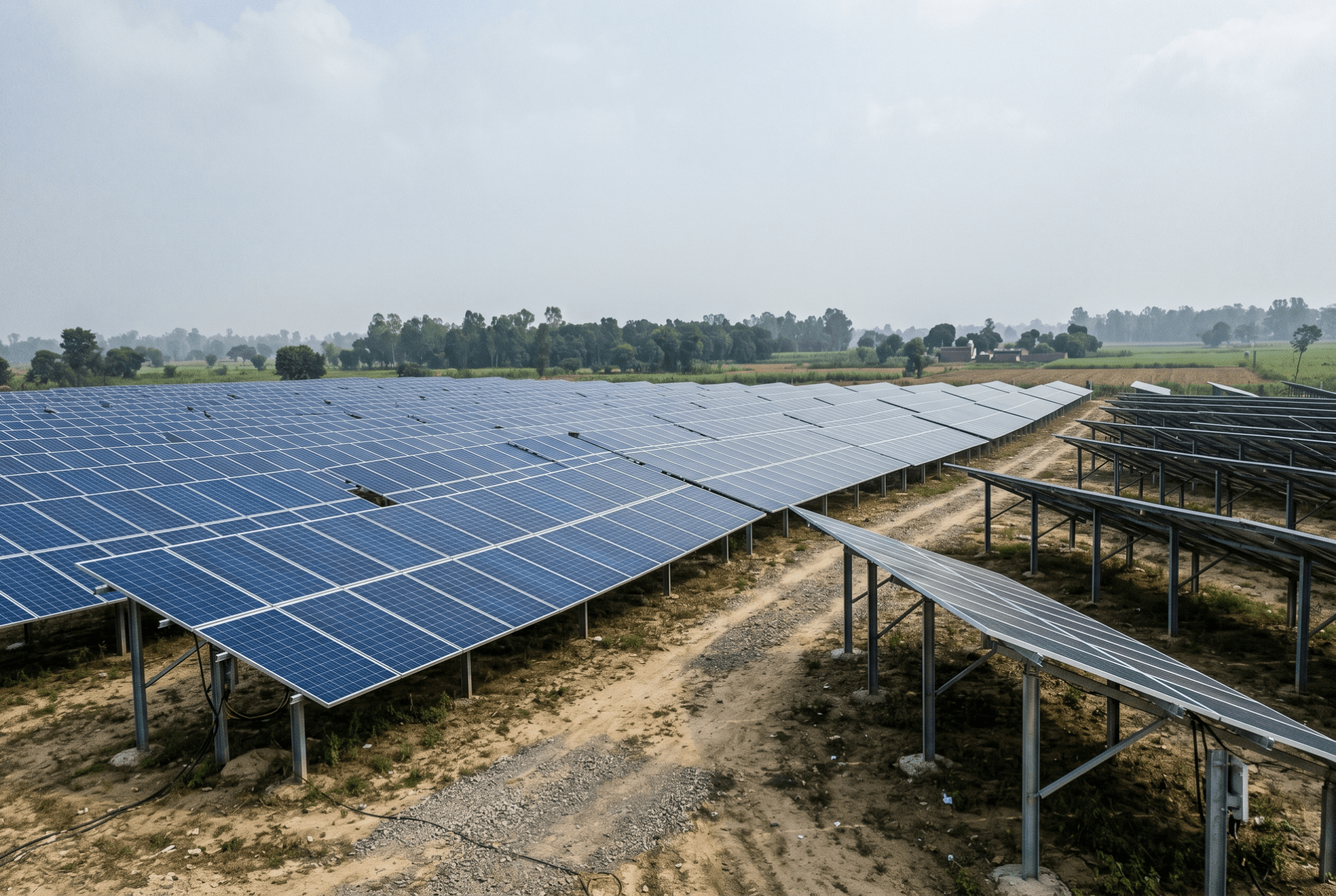 Completed 2.6 MW ground-mounted solar farm installation in Bulandshahar, Uttar Pradesh, showing R2SY's large-scale commercial solar project deployment capabilities